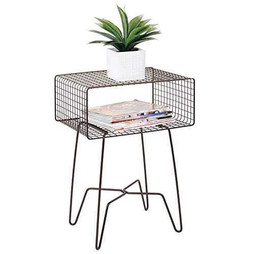 mDesign Modern Industrial Side Table with Storage Shelf, 2Tier Metal