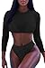 Meyeeka Long Sleeve Plus Size Swimwear Halter 3PCS Rash Guard Swimsuit for Women Black