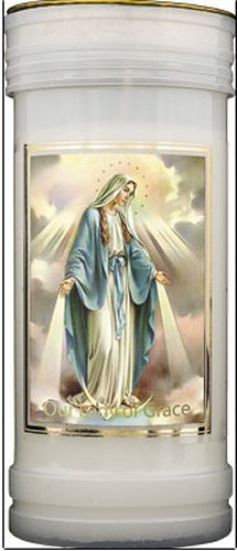 Catholic Gift Shop Miraculous Pillar Candle with The Memorare of St. Bernard Prayer (8695/MIR)