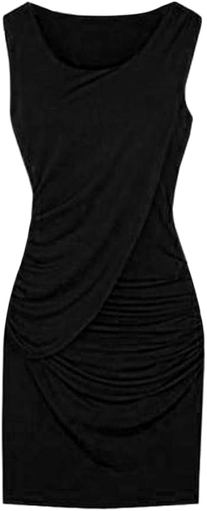 iLOOSKR Womens Party Dress Plus Size Elegant Summer Sleeveless Solid Color Dress