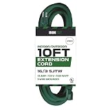 10 Ft Outdoor Extension Cord - 16/3 Durable Green Cable