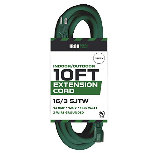 10 Ft Outdoor Extension Cord - 16/3 Durable Green Cable