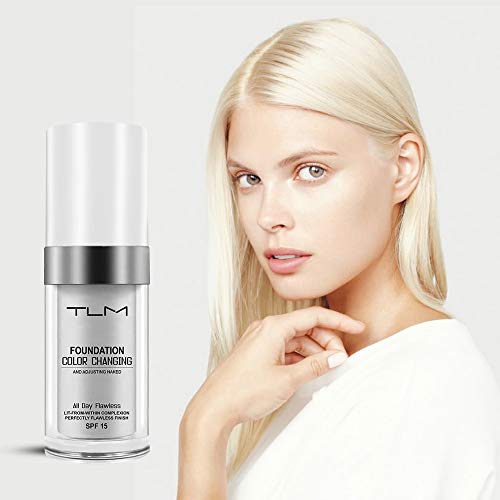 Flawless Colour Changing Foundation Makeup, Concealer Cover Cream, Full Coverage Foundation Warm Skin Tone Foundation liquid, Base Nude Face Moisturizing Liquid Cover Concealer All Skin Types, SPF 15 - Thumbnail 5