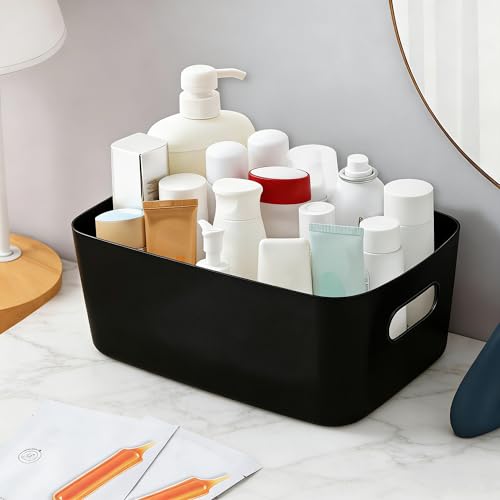 LYLIDIA Pack of 10 Storage Boxes Plastic 30 cm Black Storage Basket Large Basket Storage Baskets Plastic Box Organiser Box for Bathroom Kitchen Cabinet Shelf Organiser Boxes