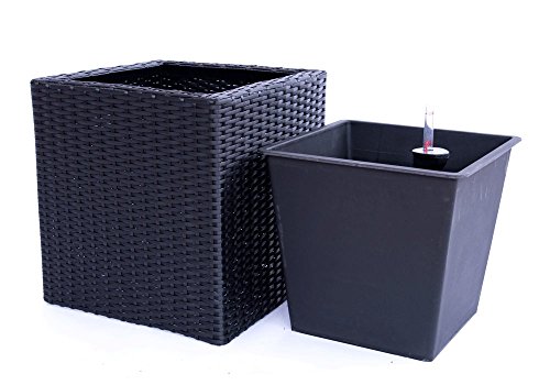 Eleganteinrichten Pflanzkübel Polyrattan quadratisch 38x38x40cm schwarz. – Bild 3