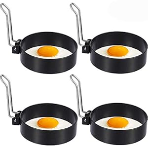Rond gepocheerd ei, BETOY 4 stuks eierring, niet-Stick metalen eierringen compacte eierringen voor braden voor gebakken…