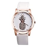 Girls Watch Cute Women Watches Quartz Pineapple Pattern Ladies with Leather Strap Wrist Watch (White)