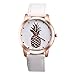 Girls Watch Cute Women Watches Quartz Pineapple Pattern Ladies with Leather Strap Wrist Watch (White)