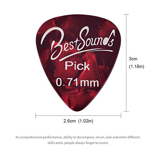 BestSounds Assorted Celluloid Guitar Picks - Unique Guitar Gift For Bass, Electric & Acoustic Guitars (Medium Sized (0.71mm), 100 Pack)