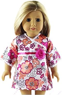 Glamerup: Debbie - 18 inch Faux Wrap Kimono Doll Dress in Colorful Flowery Print