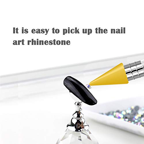 4 Pack Nail Rhinestones Picker Wax Replacement Tips Wax Replacement Head for Dual Ended Wax Nail Rhinestones Picker Pencil Dotting Pen Studs Picker Crystal Beads Acrylic Handle Replacea with TraveCase