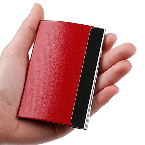 Essential Red Business Card Holder - Professional Presentation Every Time - Soft Touch Leather/Magnetic Closure Keeps Business Cards Secure - PU Leather Business Card Case for Women/Men - Thumbnail 5