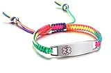 JF.JEWELRY Medical ID Alert Bracelet for Kids Multicolor Nylon Rope Hand Braided Bracelet,Custom Engraving
