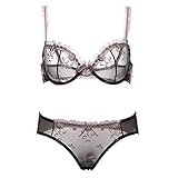Varsbaby Women's Push Up Bra See-through Lace Underwear Set