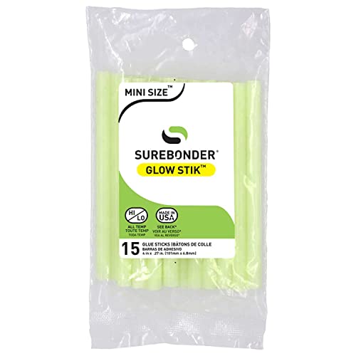 Surebonder Glow in The Dark Hot Glue Sticks Mini Size 4" - 15 Pack