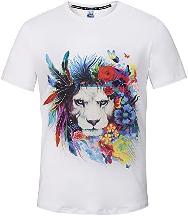 Bluestamen Mens T-shirt White Casual Animal 3D Print Lion Cool Short Sleeve (US M / Asia L, White 1)
