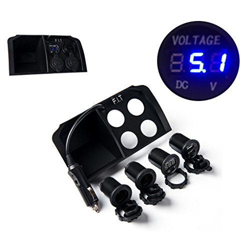 Qisuw Waterproof Dual USB Port Car Motorcycle 2 Way Cigarette Lighter Socket Charger LED Digital Display Voltmeter 12V