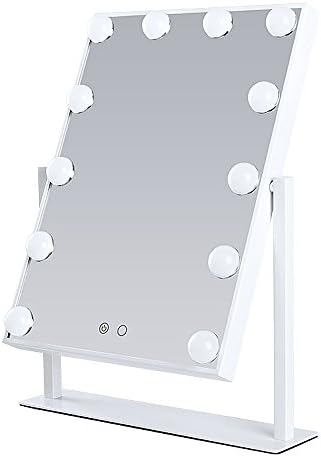 DOWRY Hollywood Vanity Makeup Mirror with 12 Led Bulbs Lights Larger Dressing Table Mirror,Dimmer LED Illuminated, Three Color Change, 12''X16'' (White)