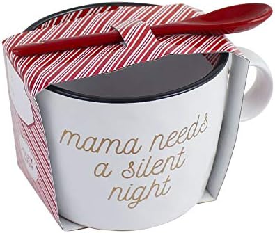 Azzure Home Holiday Novelty Drinking Mug with Spoon, Perfect for Coffee, Hot Chocolate, Tea, Cider, Hot Drinks, Holiday Home Kitchen Decor (Silent Night)