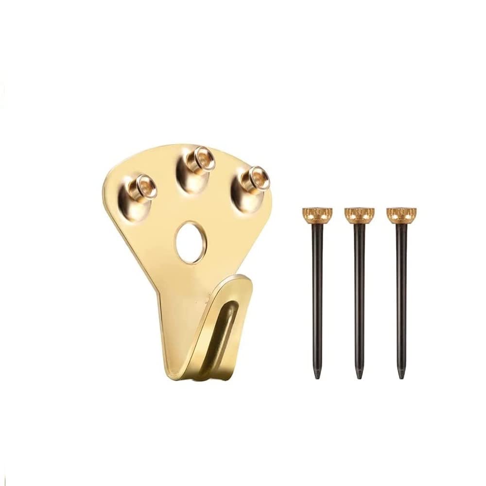 Merriway BH06990 (10 Pcs) Picture Hooks Heavy Duty Steel EB 45kg (100lb) Breakweight, 3-Guide Hole with Brass Head Pins - Pack of 10 Pieces