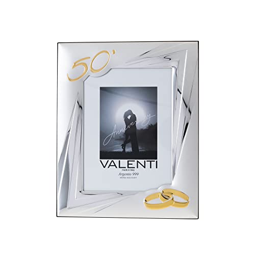 Valenti&Co - Cornice Portafoto in Argento cm 13x18. Ideale Come Regalo per Nozze d'oro - 50 Anni di Matrimonio o per Il Cinquantesimo di parenti, Nonni o Mamma e papà.