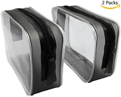 EL 2 Pack Clear Carry On Travel Toiletry Bag PVC Vinyl Zippered LuggageToiletry Carry Pouch Travel Cosmetic Makeup Bag (black)