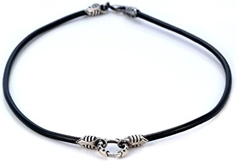Bico Australia Black Leather Necklace with Silver Warrior Metalwork