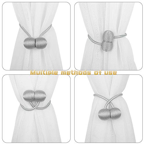 4 Pack Magnetic Curtain Tie Backs,Decorative Drape Tie Backs,The Most Convenient Curtain Rope Hold Back Holder,Simple Modern Woven Texture Rope for Small or Thin Window Drapries,12 Inch(Silver Grey) - Thumbnail 4