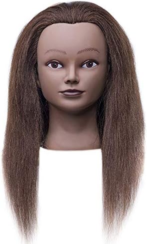 Afro Mannequin Head Hairdresser Training Head Manikin Cosmetology Doll Head 100% 18-20inches Real Hair with Clamp（4#）