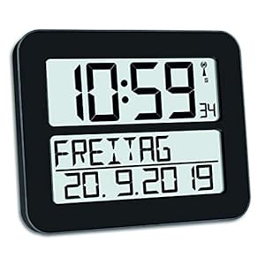 TFA Dostmann TimeLine Max wandklok digitaal, 60.4512.01, radiogestuurd, met datum en werkdag, gemakkelijk te lezen, (L…