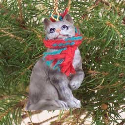 Tabby Cat Tiny Miniature One Christmas Ornament Silver Shorthaired - Delightful!