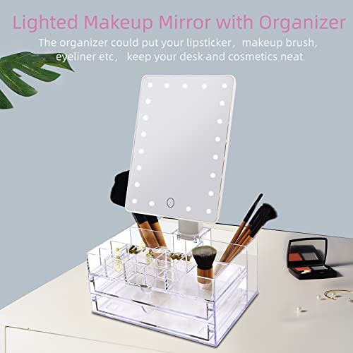 COSMIRROR Lighted Makeup Vanity Mirror with 10X Magnifying Mirror and Organizer Tray, 21 LED