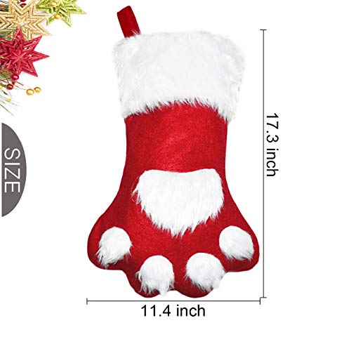 Malier Christmas Stockings Cute Cat Dog Paw Hanging Socks for Holiday and Xmas Decorations Fireplace Hanging Ornament,17x11 Inches - Red - Thumbnail 5