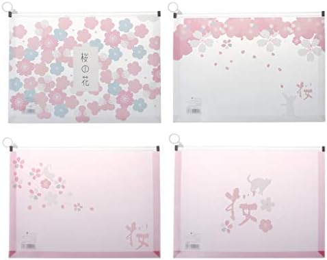niumanery Japanese Cherry Girl Cartoon Print File Bag Plastic Zippered Folder Envelopes Clear Poly Pouch Envelopes File Document Holder