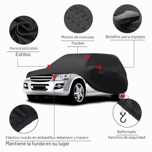 TECTICO Car Cover SUV Elastic Breathable Stretch Soft Dust Protection Universal Car Cover for Indoor Garage, 4.5-4.75 Metres, Black