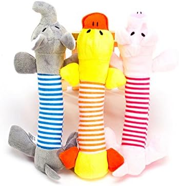 Winwin,Dog Toys Plush Rattle Grunt and Squeak Toy Suit Cat and Dogs,Elephant Duck Bear Random Shape No Fade Safe Material (pack of 3)