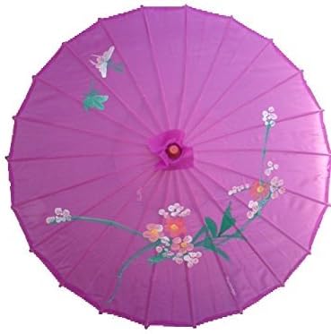 CITY Chinese Japanese Umbrella Fabric Parasol 32" Flower Print Bamboo Frame Dancing
