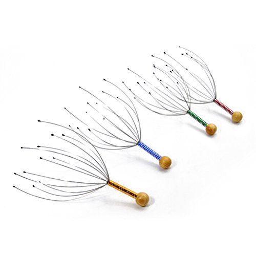 ROSENICE Scalp Massager 3pcs Hand Held Therapeutic Head Scratcher Steel Wire Head Massager with Wooden Handle for Home Spa Relief and Relaxation