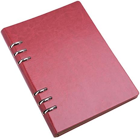 Notebook CAIZHE A5 Leather Journal Refillable Loose Leaf 6 Ring Binder Notebooks Thick Classic Writing Bound Hardcover Journals, 200 Pages, 5.5 x 8.5 Inches (Red)