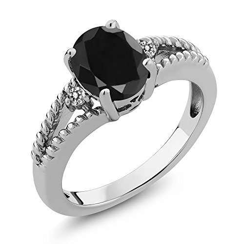 2.59 ct oval black sapphire white diamond 925 sterling …