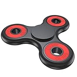 Fidget Spinner by Salient Spinners – 2 minute spin! – Prime Shipping! Black Spinner w/ Red Ceramic Bearing – Quieter & Longer Lasting than Other Hand Toy Tri Figit Spinners, ADHD Stress Reducer Figets