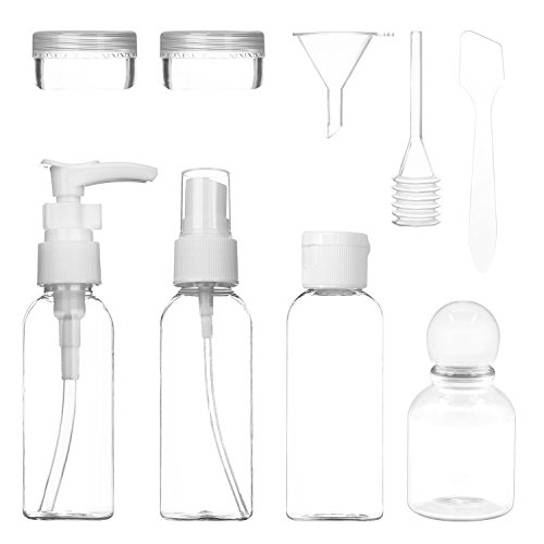 Mavogel 9 PiecesTravel Bottles including 4 Plastic Bottles, 2 Clear Cosmetic Containers, 3 Accessories, Leak Proof Portable Travel Accessories, Clear