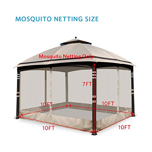 Coastshade Universal 10' x 10' Gazebo Replacement Adjustable Mosquito Netting, Screen Walls for Canopy with Zippers, for Parties and Outdoor Activities (10 x10, Beige)
