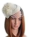 Coolwife Fascinator Hats Pillbox Hat British Bowler Hat Flower Veil Wedding Hat Tea Party Hat (B Beige)