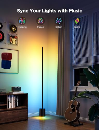 Govee Floor Lamp 2, RGBIC, Warm Cool White LED, Compatible with SmartThings, Matter, Alexa, 1725lm, Music Sync, Scene Modes, Smart Floor Lamp for Living Room, Bedroom, Black(1 Pack)