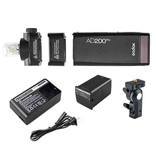 GODOX AD200 Pro AD200Pro 200Ws 2.4G Flash Strobe Monolight, 1/8000 HSS, 500 Full Power Flashes, 0.01-1.8s Recycling, 2900mAh Battery, Bare Bulb/Speedlite Fresnel Flash Head, Lightweight Compact