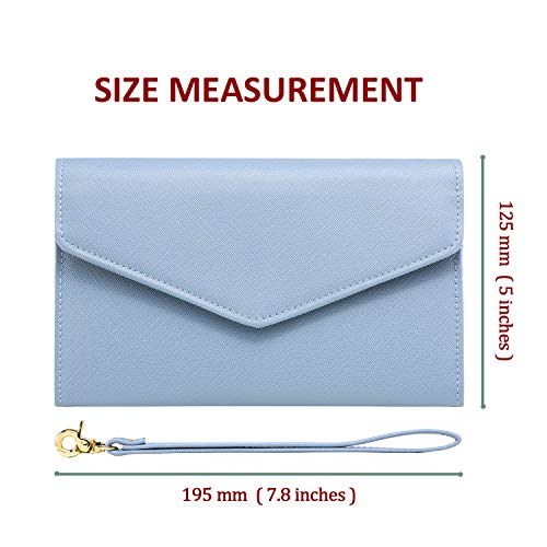 Krosslon Rfid Passport Holder Wristlet Travel Wallet Trifold Documents Organizer Slim Purse, Fit US UK CA Passport Cover Traveling Accessories for Women, Serenity Blue(12#)