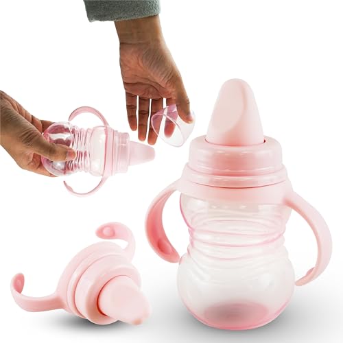 HOVUK Pink Sippy Cup 290ml/10oz – Sipper Cup with Soft Spout, Plastic Beaker for Toddlers Non Spill Cup for Toddler Kids 6+Months
