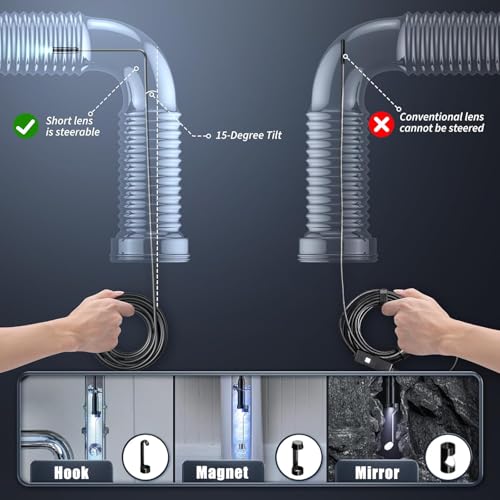 Endoscope Camera with Light, Two-Way 360° Borescope Inspection with 4.3" IPS Screen, IP67 Waterproof with LEDs & 8.5mm Semi-Rigid Snake Camera for Automotive Pipe Tools（منظار فحص داخلي） (2M Cord)