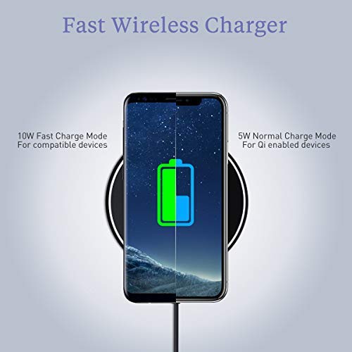 Fast Wireless Charger, Floureon Qi Certified Wireless Charging Pad Compatible with iPhone Xs/X Max/XR X/8/7, Support Fast Charging for Galaxy S9 / S9 Plus / S8 / S7 / S7 Edge, More Qi-Enabled Devices
